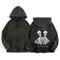 Vintage Washed Zip-Up Hoodies Distressed Casual Printed