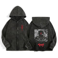 Anime Berserkk Wash Zip Up Hoodie Harajuku Retro Gothic Graphic