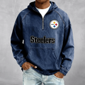 Pittsburgh Steeler Men's Denim Long - Sleeve Half-Zip Denim Hoodies