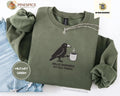 Hello Darkness Embroidered Sweatshirt, Gothic Raven Coffee Design, Crewneck