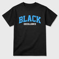 Varsity Black Excellence graphic tee. Streetwear Brand Graphic T-Shirt. AJ14 University Blue