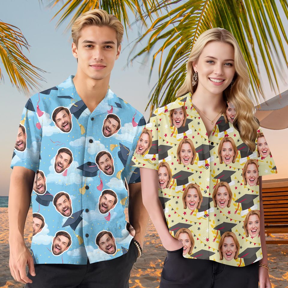 Custom Face Graduation Hawaiian Shirt: Personalized School Logo Grad Shirts, 2026 Senior Gift