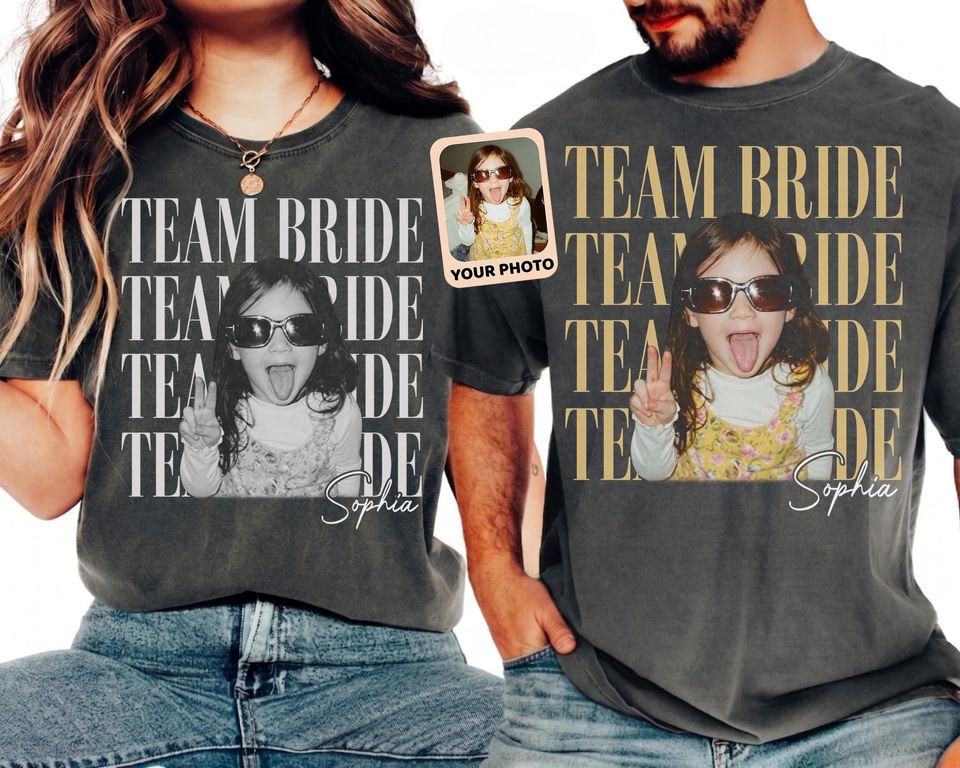 Comfort Colors Custom Team Bride Shirt, Personalized Childhood Photo, Bride Squad Bachelorette Party Keepsake