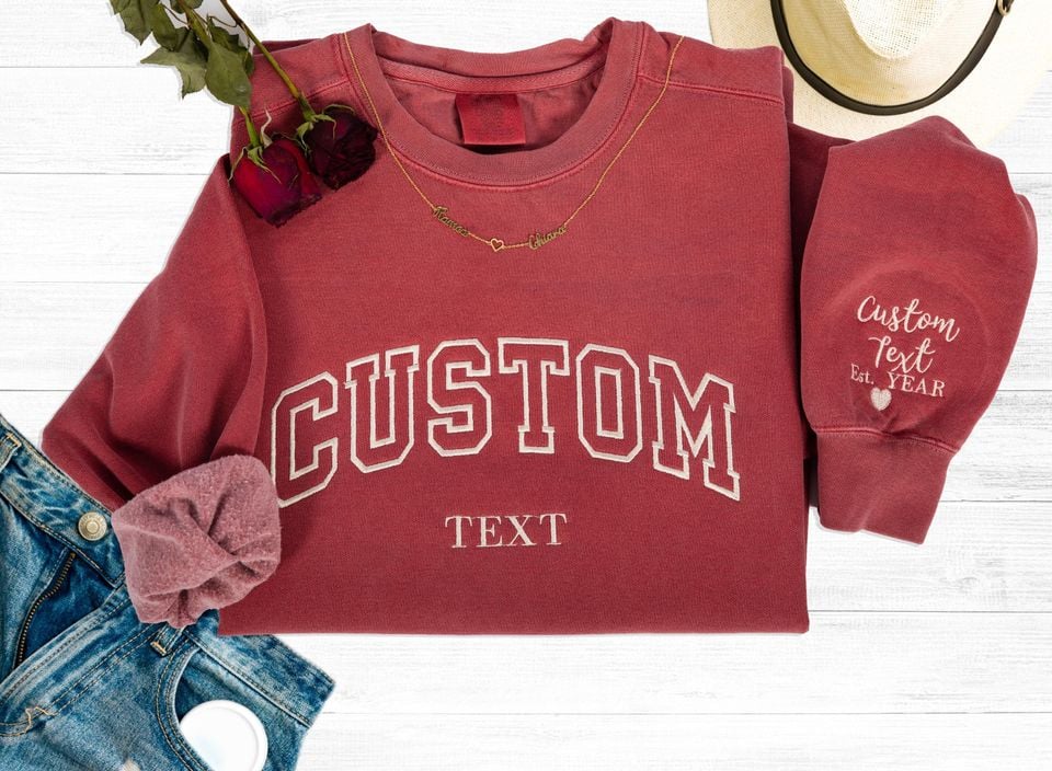Custom Embroidered Sweatshirt and Hoodie with Secondary Text Design, Christmas Gifts