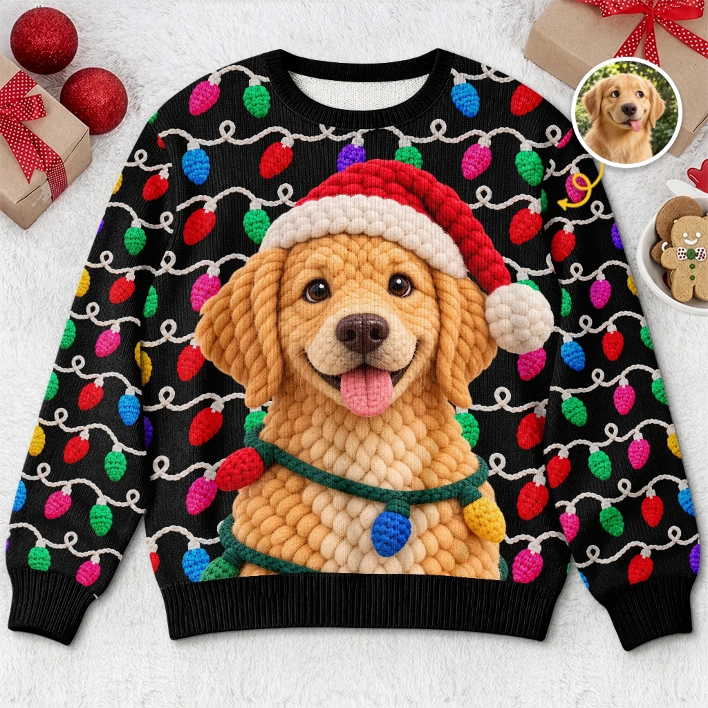 Custom Photo Crochet Pet Christmas Gifts For Dog And Cat Lovers - Personalized Ugly Sweatshirt