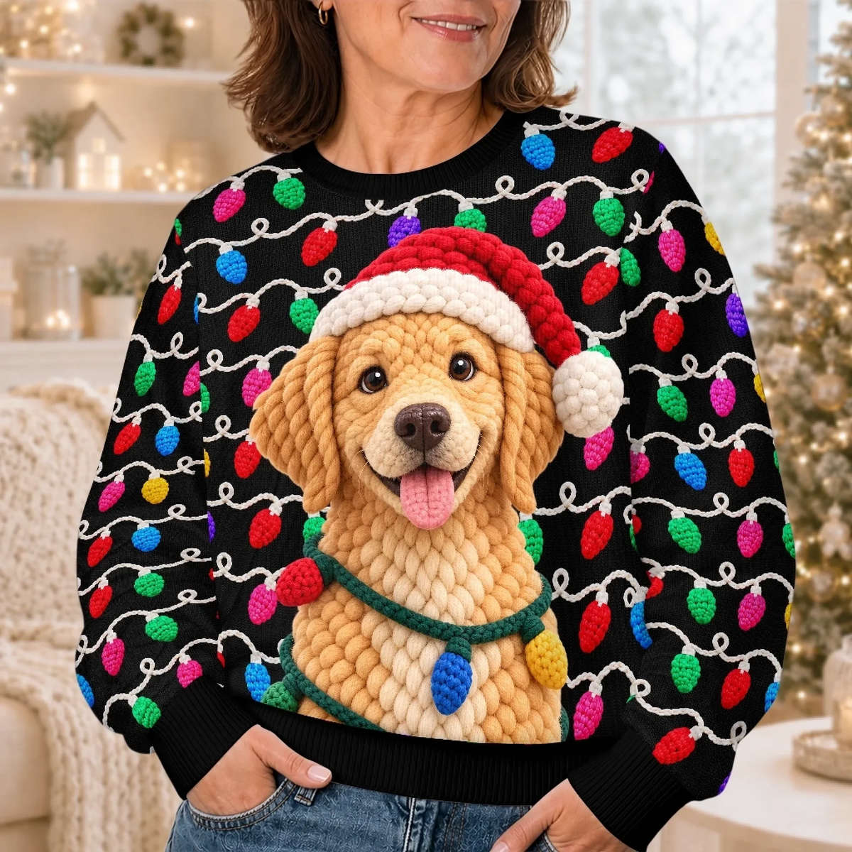 Custom Photo Crochet Pet Christmas Gifts For Dog And Cat Lovers - Personalized Ugly Sweatshirt