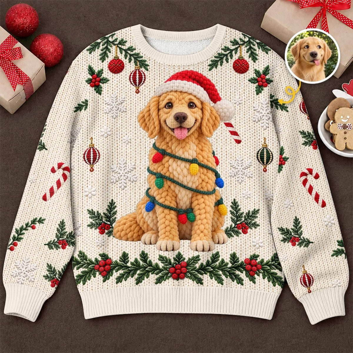Custom Photo Crochet Pet Christmas Gifts For Dog Cat Lovers - Personalized Ugly Sweatshirt