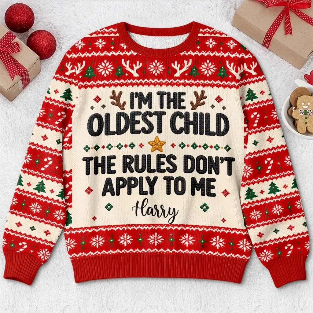 Custom Name Funny Christmas Sibling Gifts for Kids - Personalized Ugly Sweatshirt