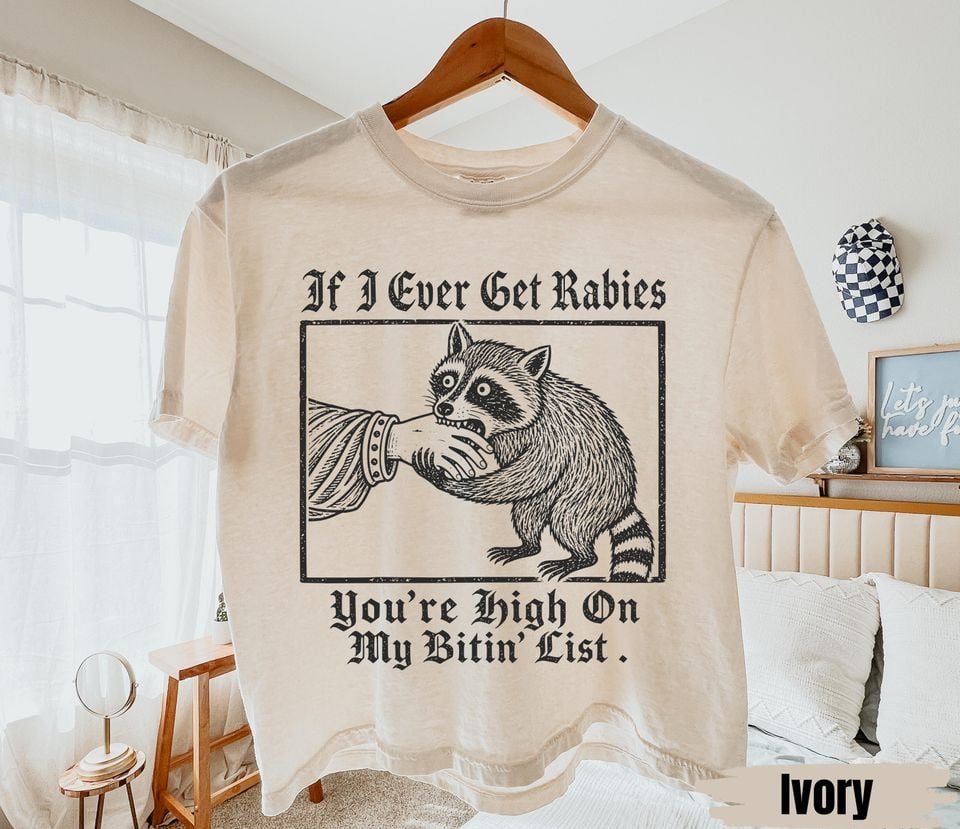 Biting List Comfort Colors Shirt, If I Ever Get Rabies You're High On My Bitin' List Boxy Tee, Funny Raccoon Shirt, Raccoon Meme Shirt