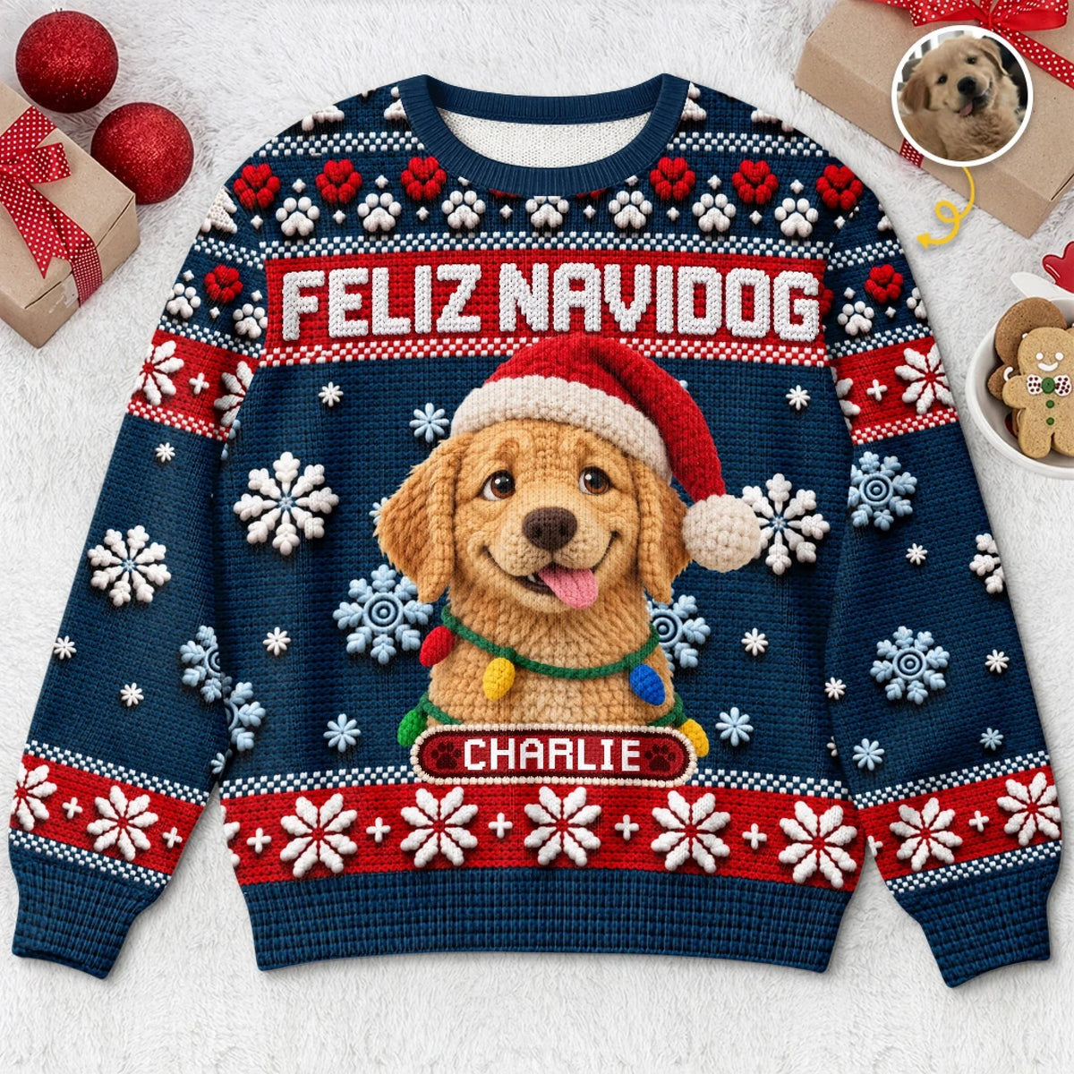 Custom Pet Photo Santa Hat Christmas Gifts For Dog Cat Lovers - Personalized Ugly Sweatshirt
