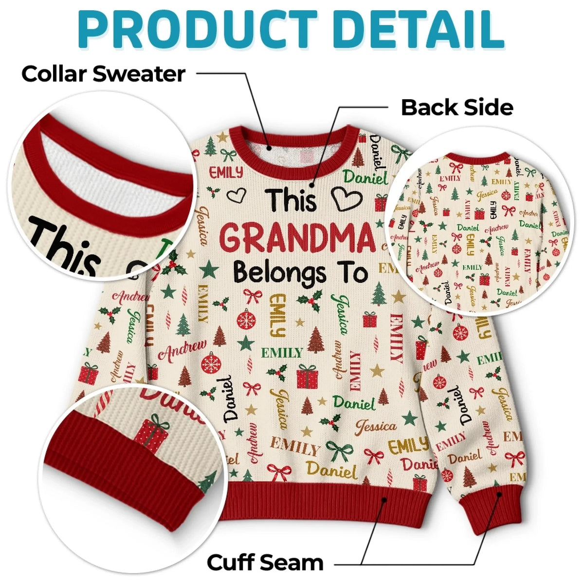 Custom Name Grandma and Grandpa Family Christmas Gifts - Personalized Ugly Sweatshirt