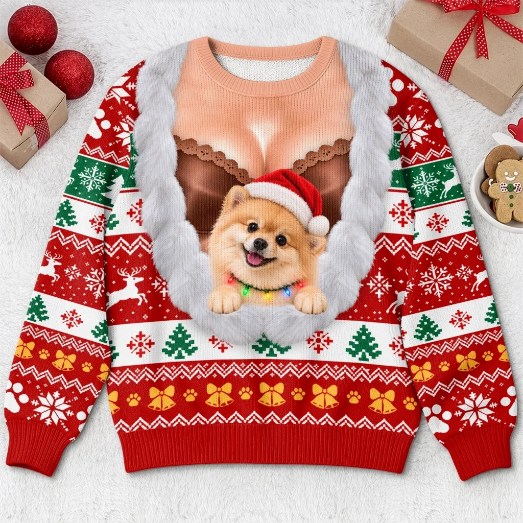 Custom Funny Pet Photo Santa Hat Christmas Gifts For Dog And Cat Lovers - Personalized Ugly Sweatshirt