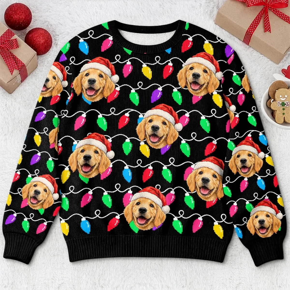 Custom Pet Photo Christmas Light Gifts For Dog And Cat Lovers - Personalized Ugly Sweatshirt