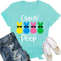 Easter Shirts for Women Chilling with My Peeps Print T-Shirt Funny Bunny Rabbit Happy Easter Tee Tops