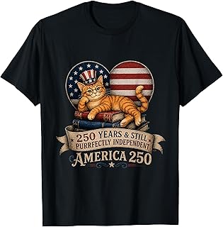 250 Anniversary Book Cat Purrfectly Independent 4th of July T-Shirt