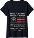 Women's One Nation Under God 250 Years 250th Anniversary USA Flag V-Neck T-Shirt