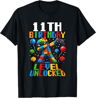 11th Birthday Building Brick Funny 11 Year Old Gamer Boys T-Shirt