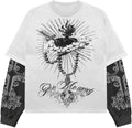 Goth Shirt Gothic Shirt Fake Two-Piece Alternative Clothing Goth Long Sleeve Top Grunge Clothes