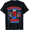Swinging Into 3 Year Old Boy Funny 3rd Spider Birthday Party T-Shirt