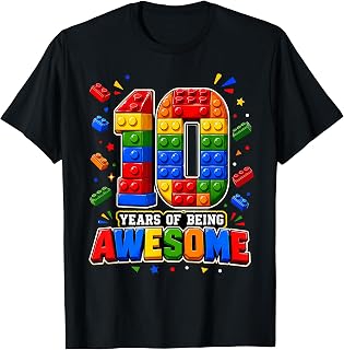 10 Years Old Boys Awesome Building Bricks 10th Birthday T-Shirt