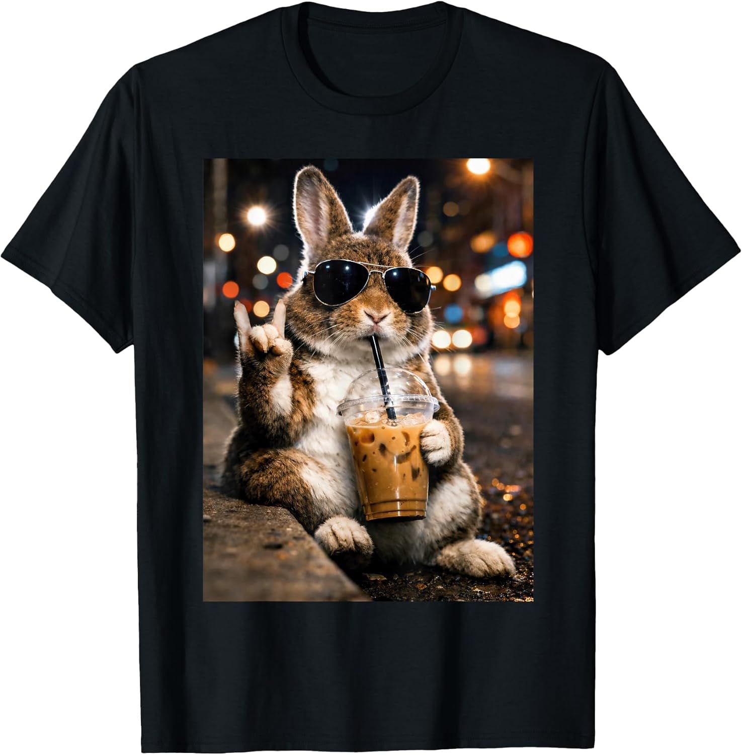 Bunny Drinking Iced Coffee Funny Easter Men Women