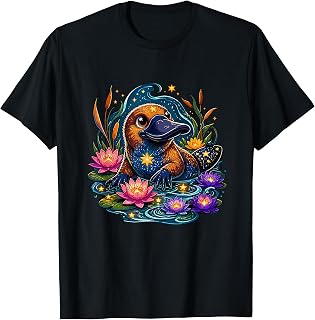 Cosmic Platypus in Lotus Pond Cute Fantasy T-Shirt