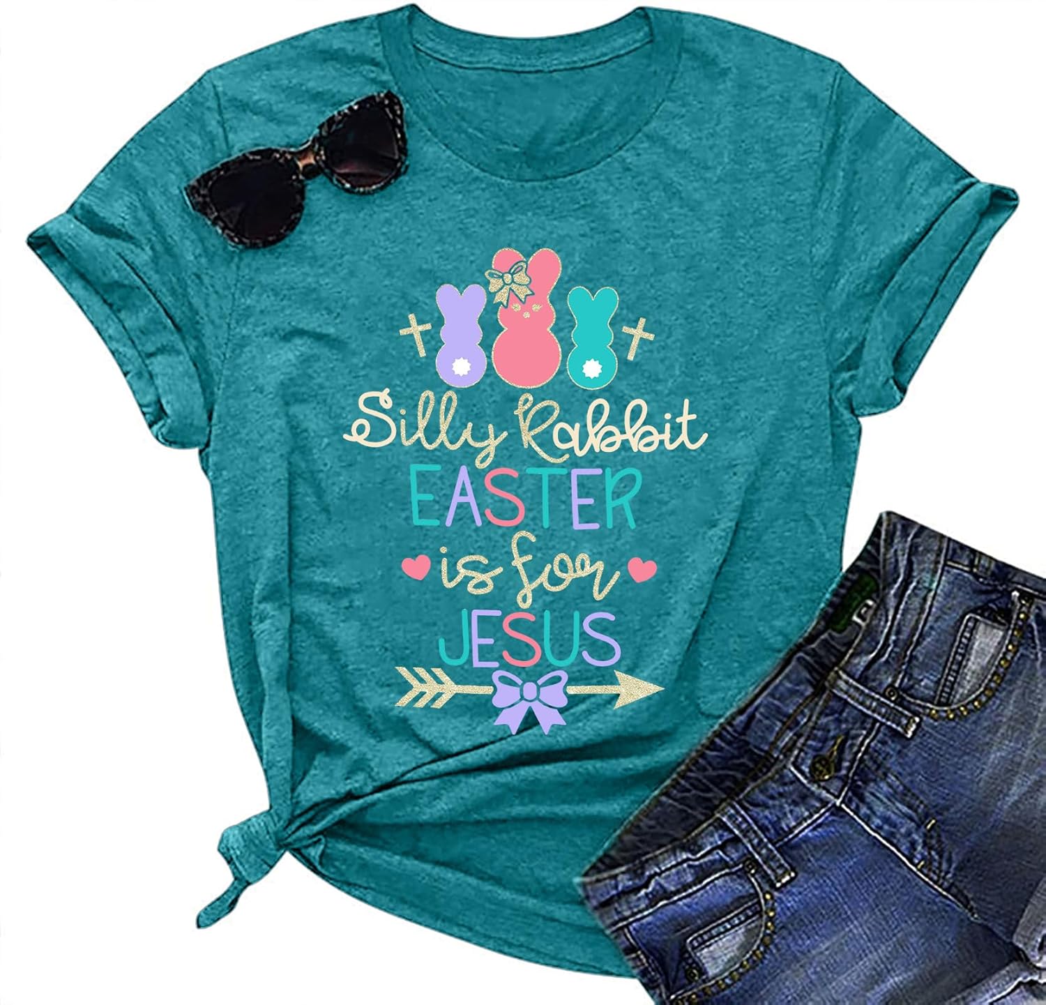 Happy Easter Shirts for Women Easter Bunny T-Shirt Rabbit Graphic Tees Easter Egg Holiday Shirt Tops