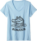 Women's Funny Alligators Croc - Crocodiles Gator Bonjour Meme V-Neck T-Shirt