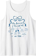 Summer I Turned Forty 40th Birthday Seashell Coastal Bow Tank Top