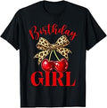 Birthday Girl Leopard Coquette Bow Red Cherry Bday Women T-Shirt