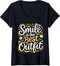 Women's Smile is The Best Outfit Positivity Motivation Vibes |- V-Neck T-Shirt