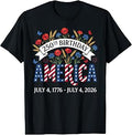 250th Birthday America Anniversary Floral 4th of July T-Shirt