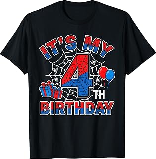 Its My 4th Birthday Boy 4 Year Old Spider Web Birthday Party T-Shirt