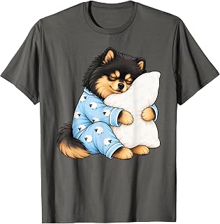 Black and Tan Pomeranian Sleeping in Cute Pajamas Sleep Dog T-Shirt