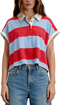 Going Out Tops for Women Striped Oversized Tshirts Y2K Short Sleeve Summer Top Aesthetic Y2K Baggy Polo Shirts
