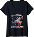 Women's Chillin' Like A Firecracker 4th of July US Flag Gnome Lover V-Neck T-Shirt