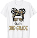 Hello 3rd Grade Messy Hair Bun Girl Back to School First Day T-Shirt