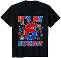 Kids It's My 6th Birthday Boy Spider Web Theme Party 6 Year Old T-Shirt