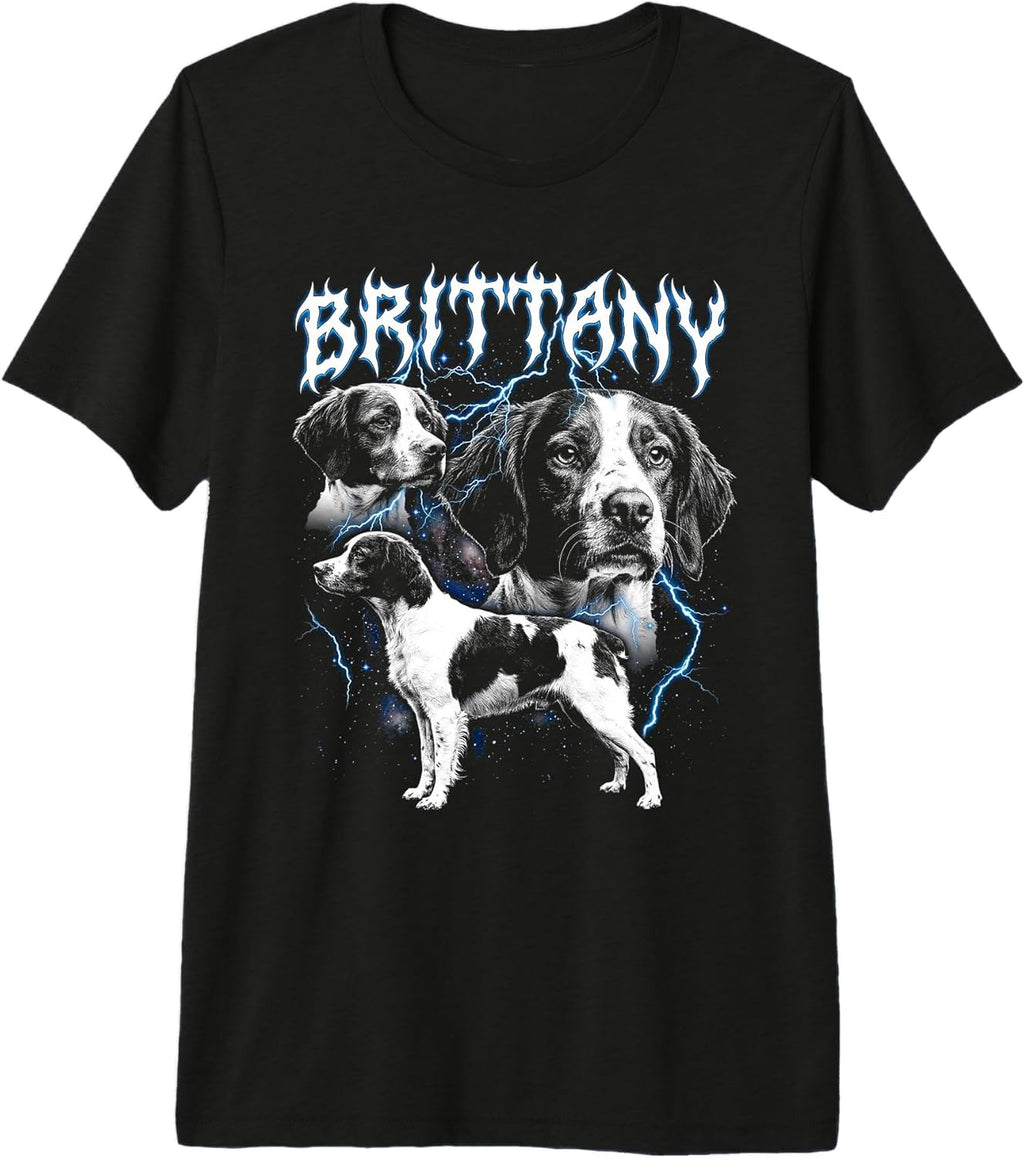 Brittany Vintage 90s Heavy Metal Style Dog Lover Brittany Premium Tri-Blend T-Shirt