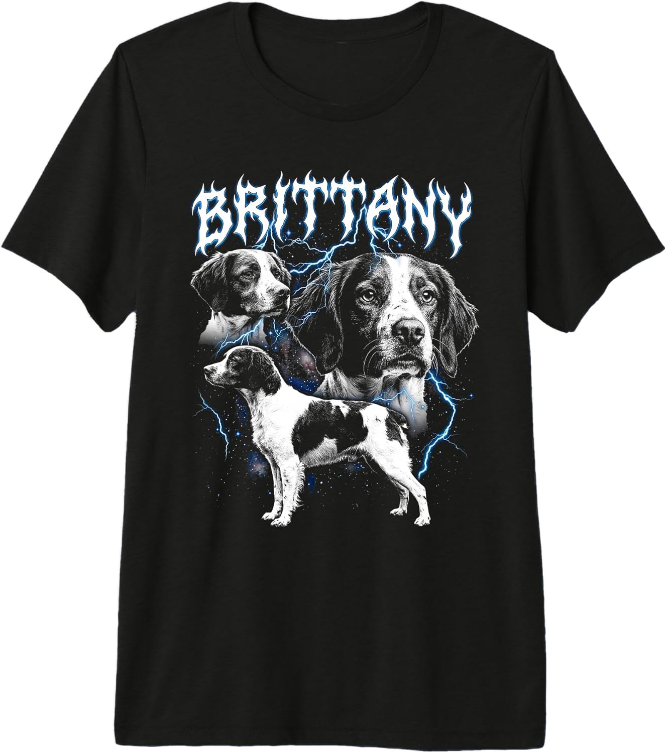 Brittany Vintage 90s Heavy Metal Style Dog Lover Brittany Premium Tri-Blend T-Shirt