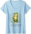 Women's I Could Be Meaner But Jesus Said No Funny Frog Coffee V-Neck T-Shirt