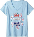 Women's Red White and Mahj 4th of July Patriotic Mah Jong Player V-Neck T-Shirt