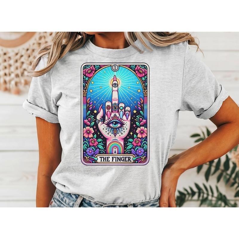 #802- The Finger, Evil Eye Tarot Card Design -  - Print Unisex Crew neck Tee T-shirt Hoodie, Sweatshirt | PureTeeCo.com