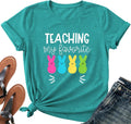Easter Shirt Women-Cute Easter Teacher Tee Tops Easter Bunny Shirt Teaching My Favorite Peeps Short Sleeves