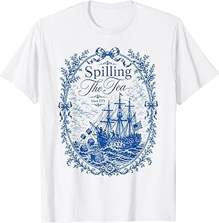 Blue Toile Spilling The Tea Since 1773 Party History Pun T-Shirt