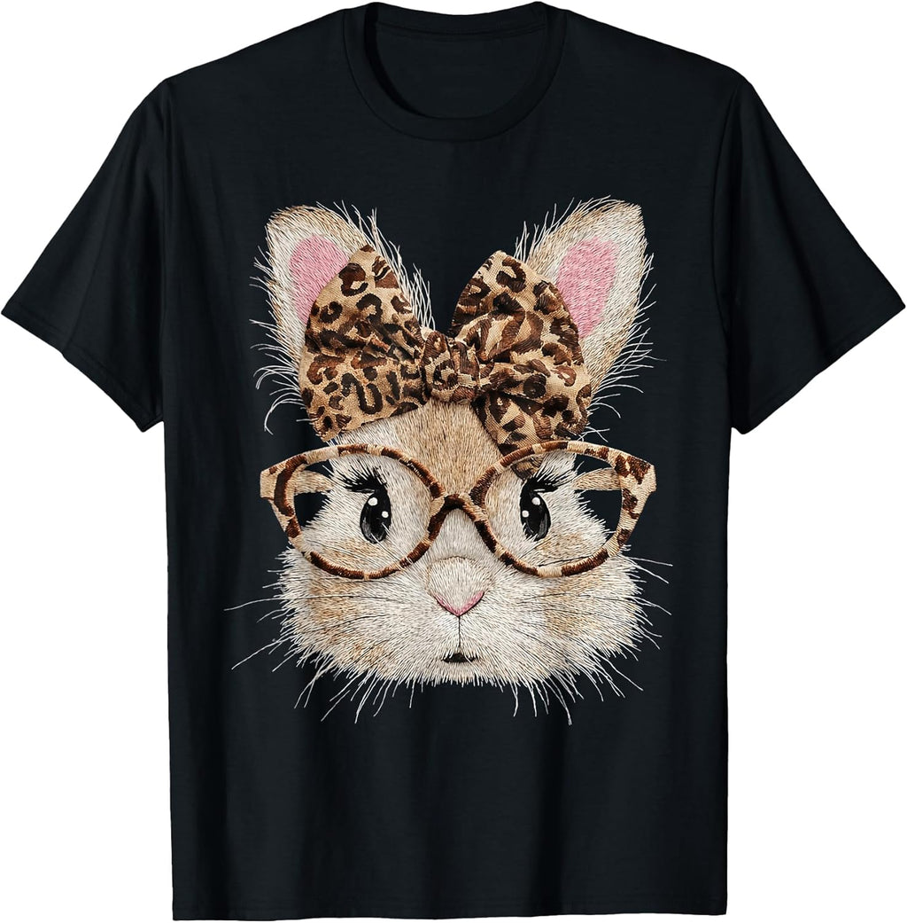 Happy Easter Leopard Bunny Glasses Coquette Bow