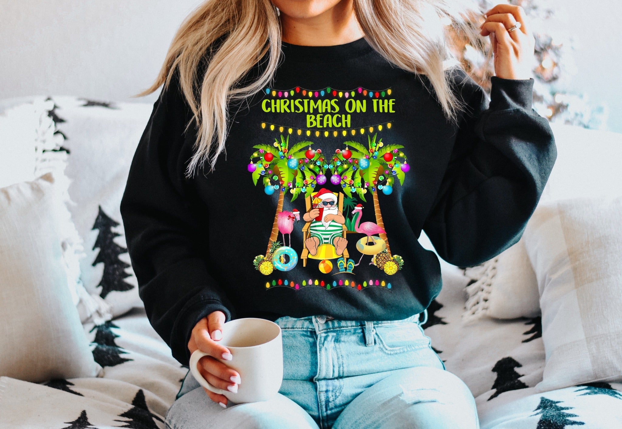 LOUNGEWEAR RUN-SANTA BEACH- CREW NECK SWEATSHIRT- PREORDER CLOSING 9/30 T-Shirts, Hoodie | PureTeeCo.com (Image 1)
