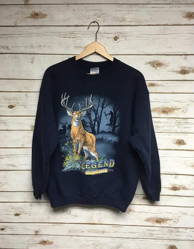 90's Whitetail Deer crewneck sweatshirt Buck crew neck sweatshirt faded black animal print wildlife sweatshirt - Short...