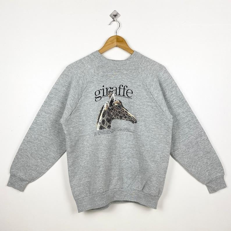 90s Wildlife Giraffe Crewneck Sweatshirt Print Logo T-Shirts, Hoodie | PureTeeCo.com