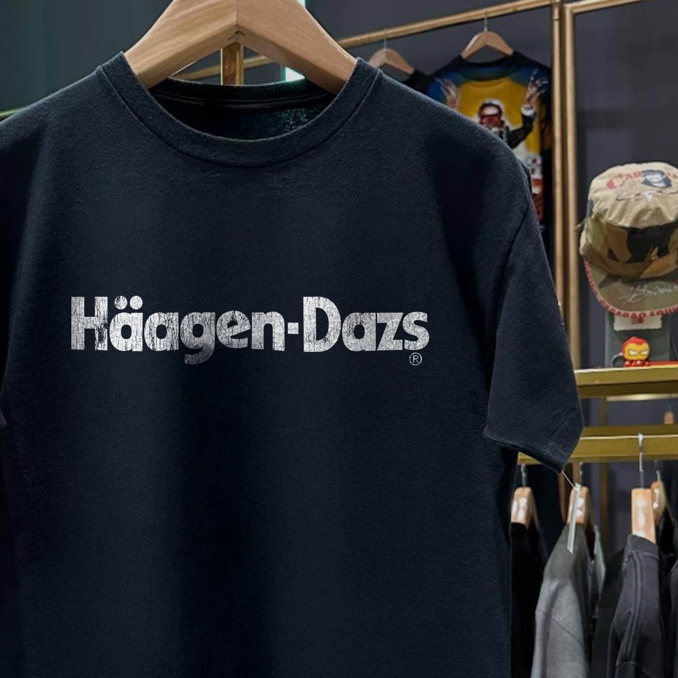 90s HAAGEN-DAZS ULTRA RARE WASHED BLACK T-SHIRT Hoodie, Sweatshirt | PureTeeCo.com (Image 2)